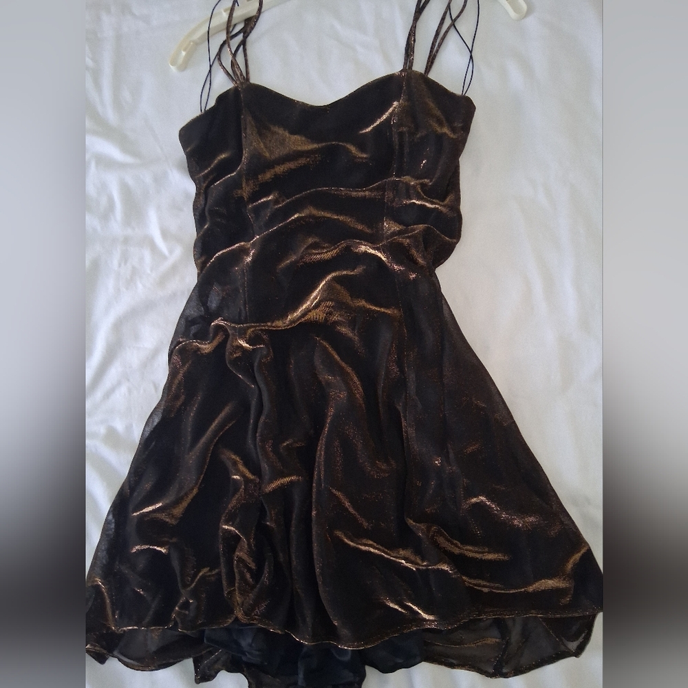 Maurices Elegant Black and Gold Mylar Shimmer Dress